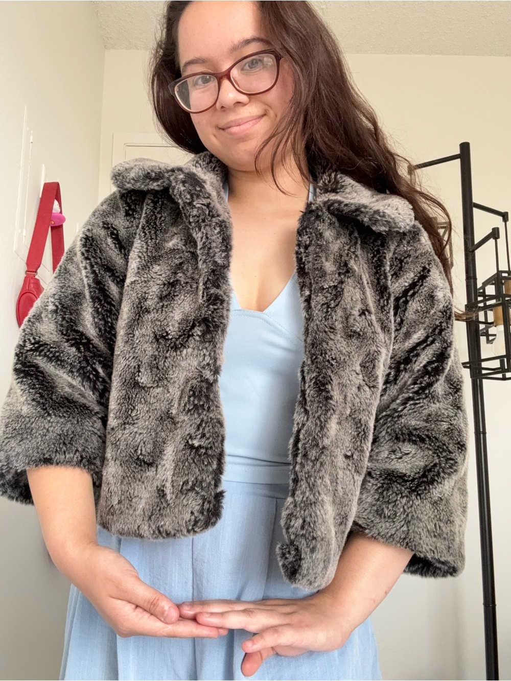 Vintage Y2K Faux Fur Cropped Jacket Forever 21 Women’s XS-S Gray Small